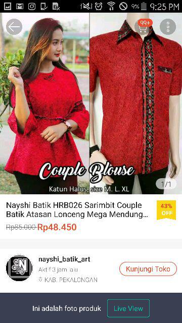 Cod - Bayar Ditempat - Rama Shinta Couple - Sarimbit Batik Couple Atasan Blouse Mega Mendung Sogan