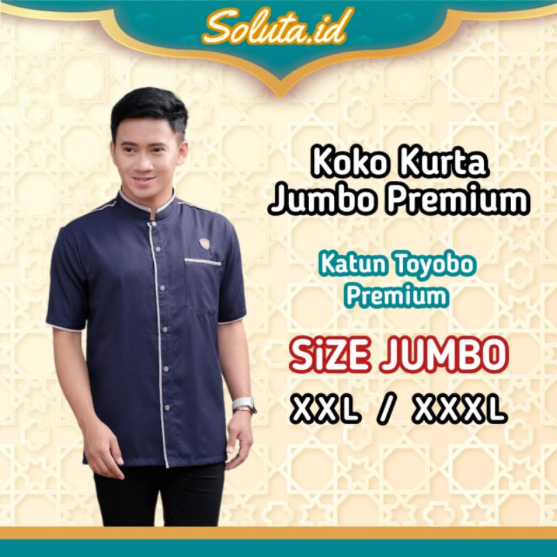 Baju Koko Jumbo Lengan Pendek Coco Muslim Pria Kemko Dewasa Big Sizs XXL XXXL Premium Kekinian Terba