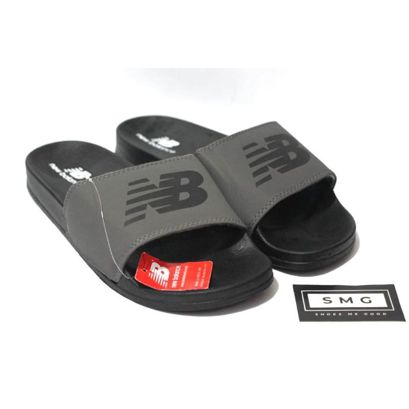 Sandal Slop NB New Balanc3 Sendal Slide Casual Pria Wanita-NB Black Upper Grey