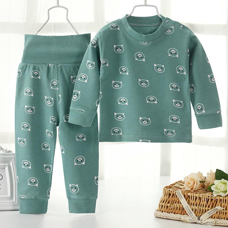 Pakaian Baju Tidur Untuk Anak Laki-Laki Dan Perempuan Lengan Panjang, Satu Setelan, Motif Hijau Tosc