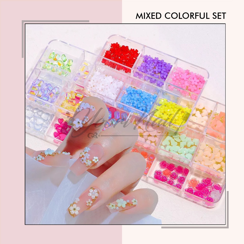 Mixed colorful set flower set resin rose pack warna colorful random bunga resin nail art case hiasan flower