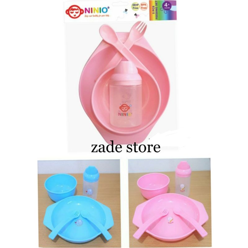 Set Tempat makan bayi NINIO BABY Feeding set 5 in 1 dan 3in1 mangkok bayi piring anak belajar makan sendok garbu bayi botol minum botol training baby cup