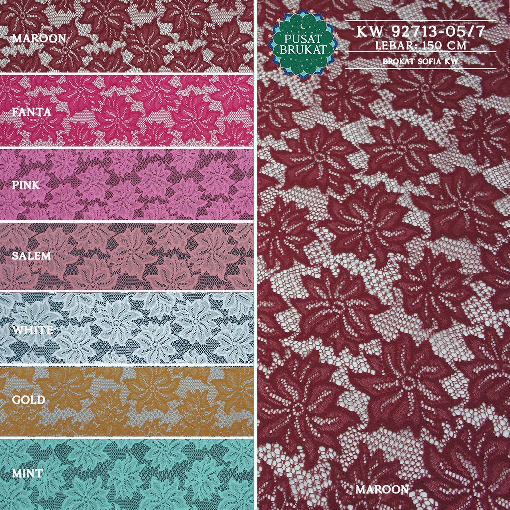 KAIN BRUKAT LACE KEBAYA METERAN / BROKAT MALIKA MOTIF BUNGA  - NOVA KW 92713 [harga per 0.5m]