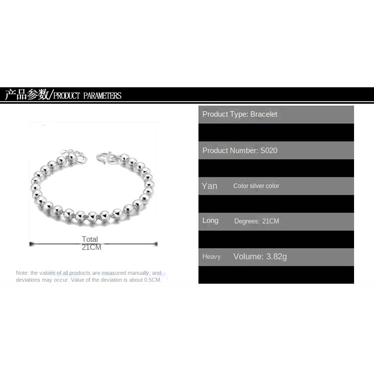 Gelang Manik-Manik Bahan Stainless Steel Lapis Silver