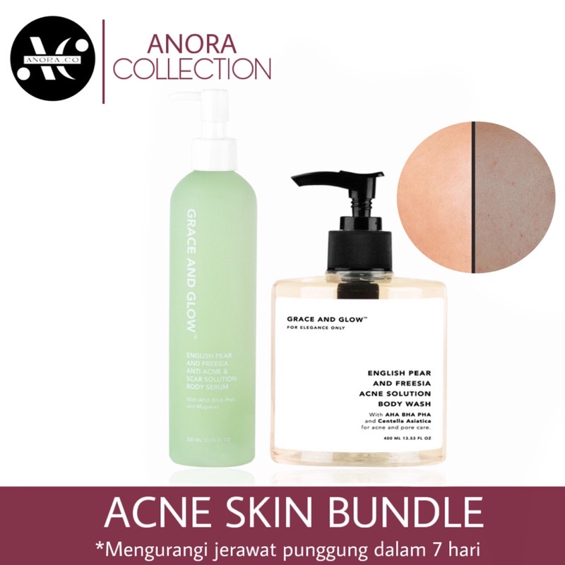 [ANORACO] GRACE AND GLOW ENGLISH PEAR AND FREESIA ANTI ACNE SOLUTION BODY WASH + BODY SERUM