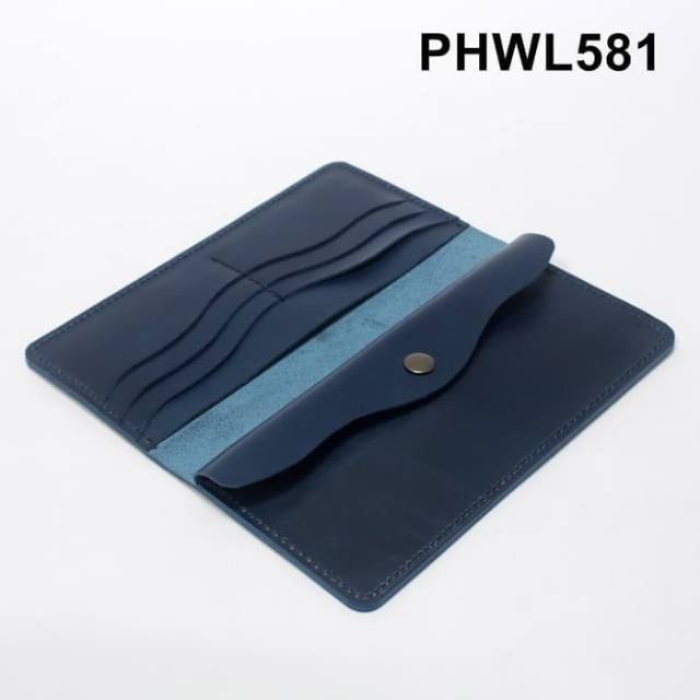 Dompet cewek panjang muat handphone kulit sapi asli warna biru tua PHWL 581