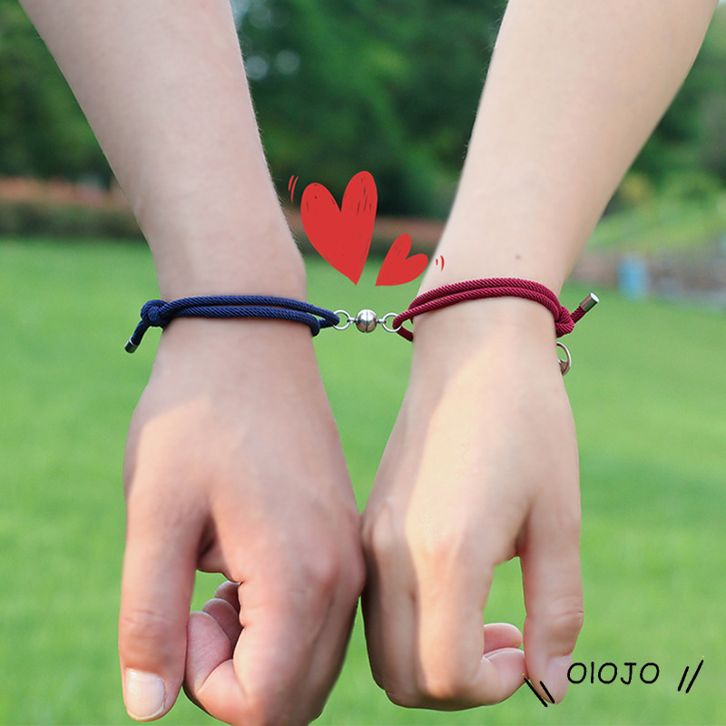 1 Pasang Gelang Couple Magnet Gelang persahabatan Tali Couple Magnet Attract Bracelets -ol