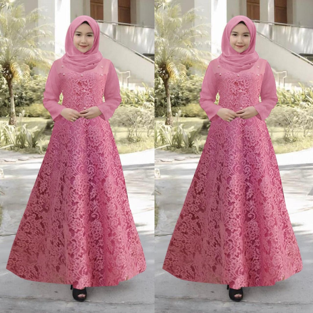 GUCHI Maxi Dress Gamis Terbaru Brukat Timbul Pesta Seragam Kondangan Remaja Dewasa Fashion Wanita Muslim Terbaru Jumbo - Size M L XL XXL