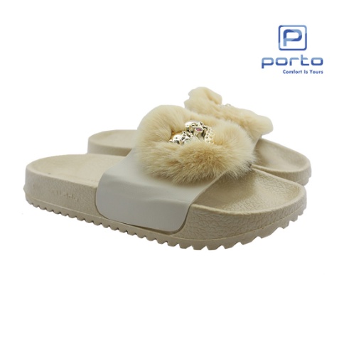 ENX-F - Porto Leveling Sandal Selop Korea Wanita Motif Bulu Lucu Nyaman Anti Slip