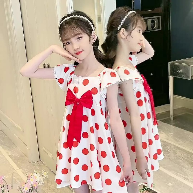 Promo !! Dress anak cewek simple/ dress anak/ dress sale zig zag ribbon polka import uk 3-7th (orange,hitam)