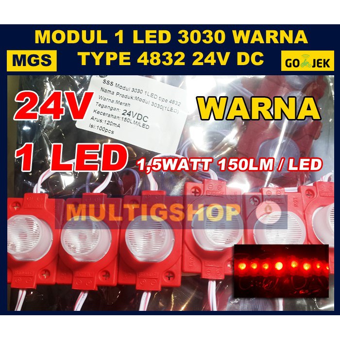 100Pcs LED Modul 1.5W 1 LED 24V - Warna