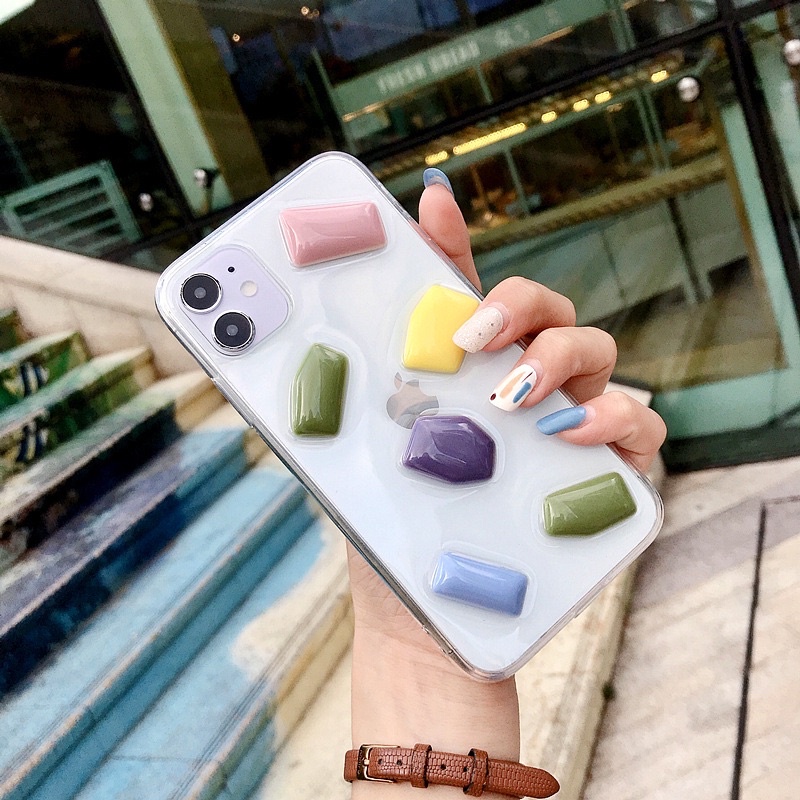 Gem Stone Case Iphone Oppo Vivo Samsung Realme 3 5 6 7 8 Pro C11 C15 C12 C17 C21 C25 C20 Redmi Note