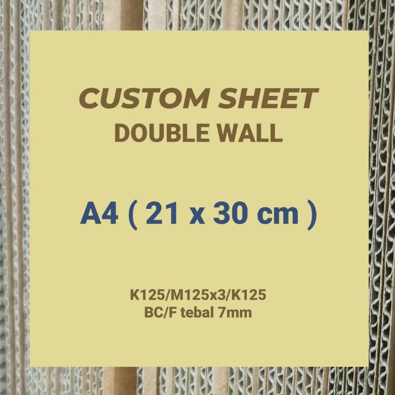

custom kardus lembaran double wall uk A4 (21 x 30 cm), tebal 7mm