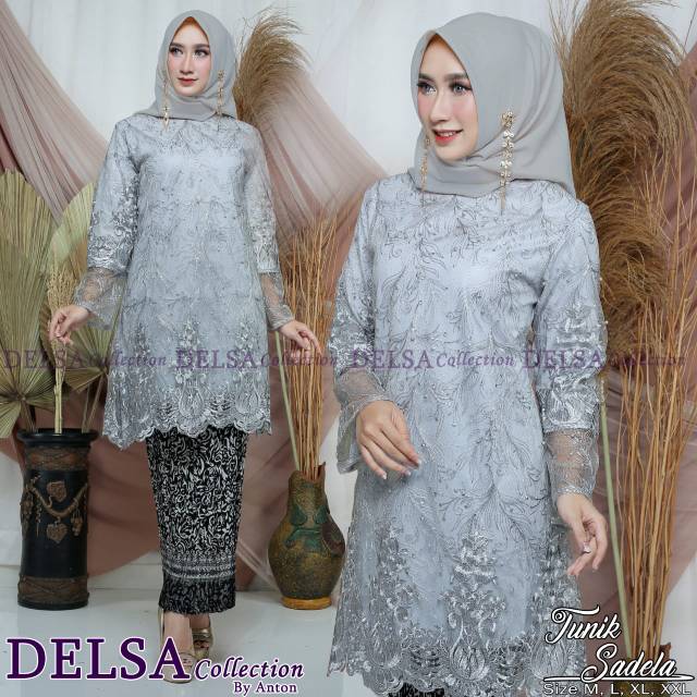 Set baju kurung tulle mutiara lengan tumpuk