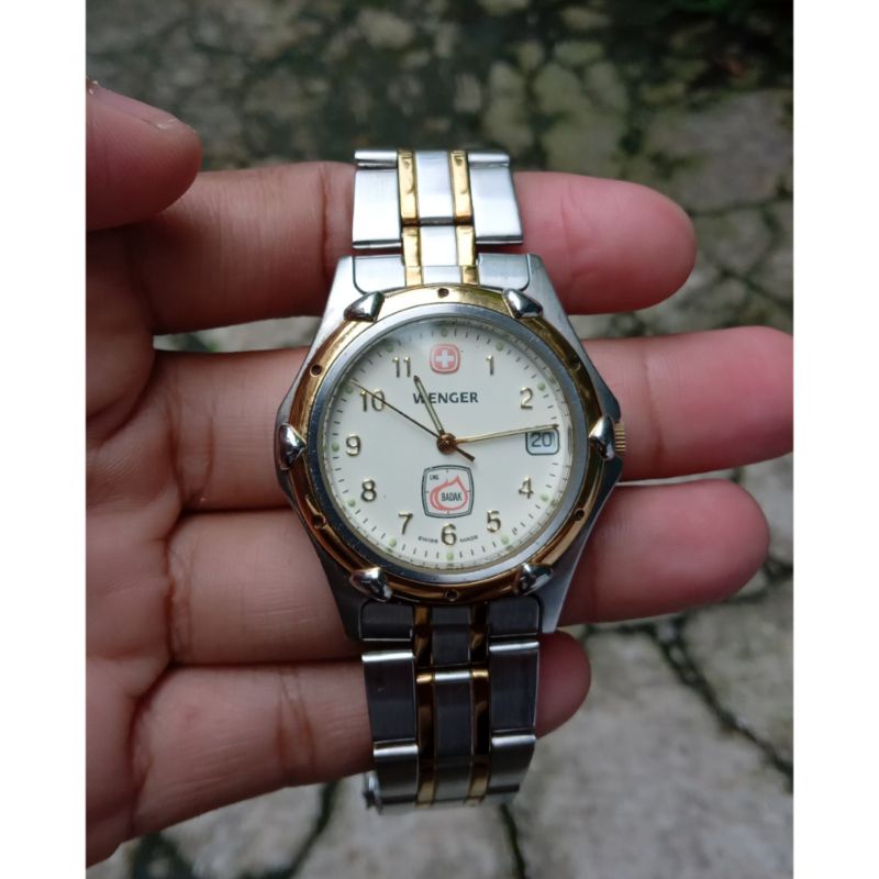 Jam Tangan Arloji klasik vintage jadul merk WENGER 70509 TWO TONE SWISS QUARTZ MEN'S WATCH