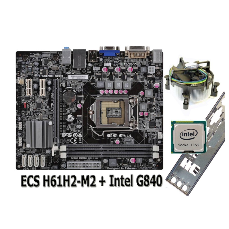 Mainboard LGA 1155 H61 ECS H61H2-M2 Lengkap Processor Intel G840 PC Gaming