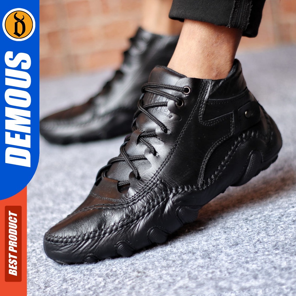 Sepatu Formal Pria Sepatu Casual Pria Kulit Asli Tali Sepatu Pantofel Kerja Kantor Kuliah Kondangan Sepatu Hitam Pria DEMOUS STAM