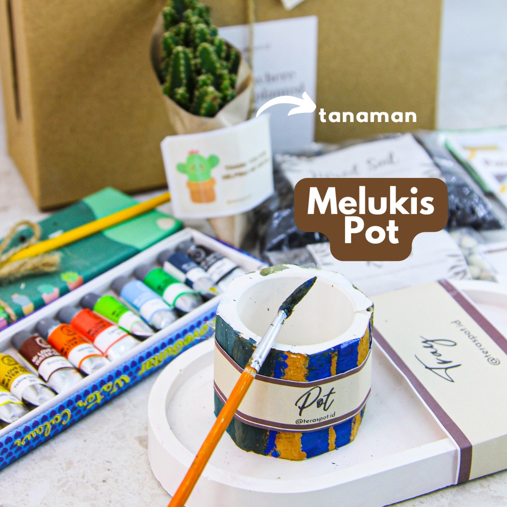Paket Melukis Pot + Menanam Kaktus - Painting & Planting Kit - Paket kreativitas anak Hadiah