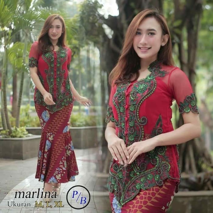 Kebaya Modern Set Payet Maroon