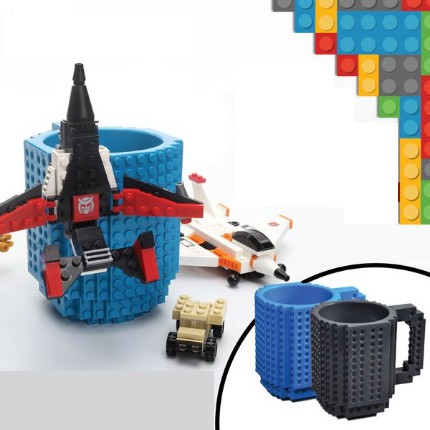 Gelas Mug Lego Build-on Brick Gelas Minum Serbaguna VKTECH - Hitam