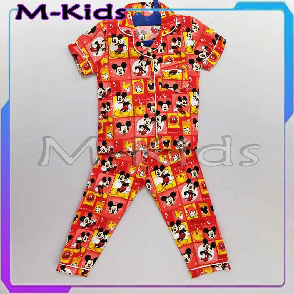 MKids88 - Baju Setelan Katun Piyama Anak Gambar Mickey Doraemon Hello Kitty