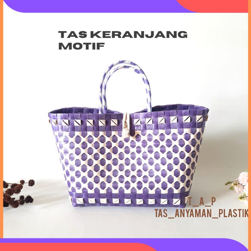 Tas Keranjang Anyaman Plastik Hampers Rotan Bahan Kuat Banyak Pilihan Motif UKURAN L