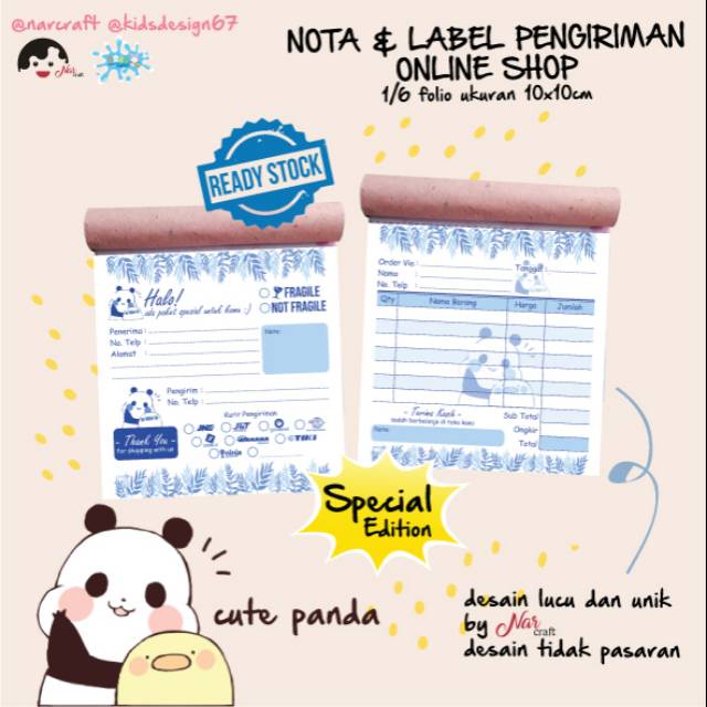 

READY STOCK NOTA DAN LABEL PENGIRIMAN OLSHOP 1/6 FOLIO PANDA LUCU