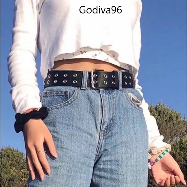 Godiva96 - RING BELT EYELETS STRADY TALI PINGGANG WANITA FASHION KULIT ROUND BUCKLE / LUBANG MEDAN