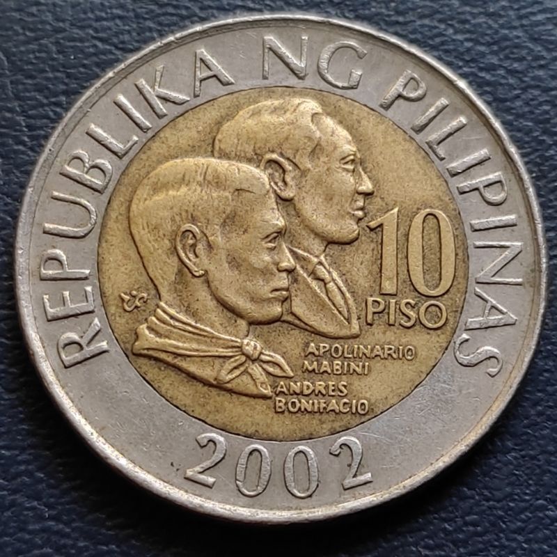 Uang Koin Kuno Luar Bimetal 10 Piso Philipina Tahun 2002