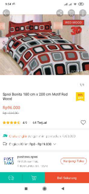 Sprei Bonita King 180 Cm X 200 Cm Corak Red Wood