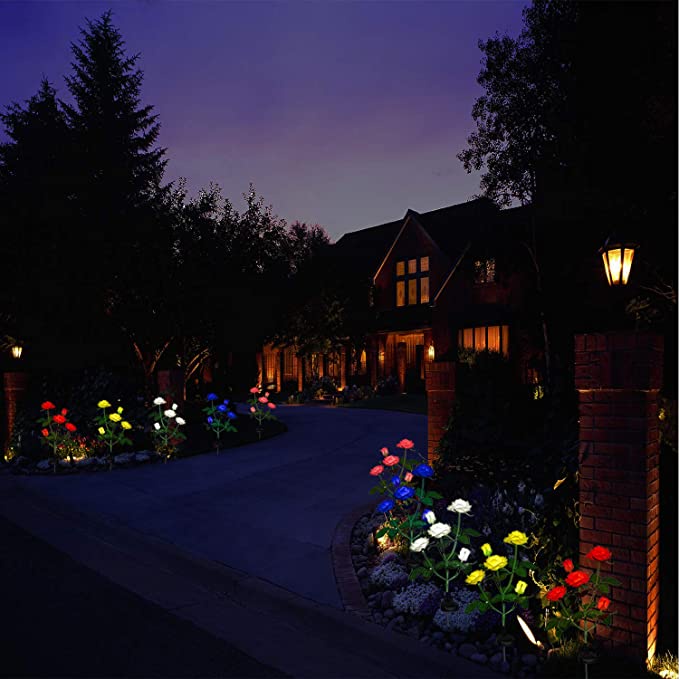 5 Led Solar Rose Flower Light Waterproof Garden Landscape Lamp Lightings / Outdoor Garden Landscape Lamp Outdoor Lawn Lamp Home Decorative / Landscape Lawn Lamps For Patio Yard ,Walkway, Yard / Solar Ground Lights