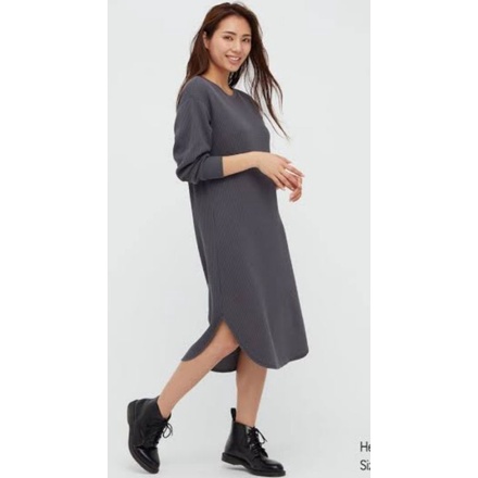 Women Waffle Crewneck Long Sleeve Dress Original Branded