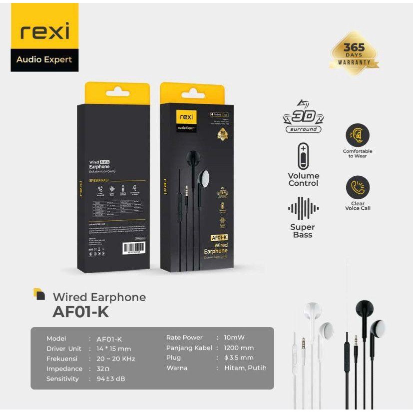 HEADSET REXI WIRED AF01-K SUPER BASS