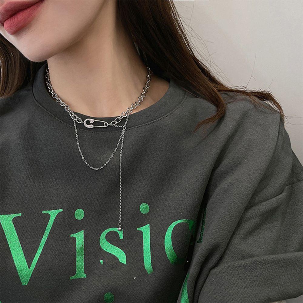 Mxbeauty Pin Kalung Elegan Keren Hadiah Sederhana Perempuan Gadis Double-layer Kristal Rantai Klavikula