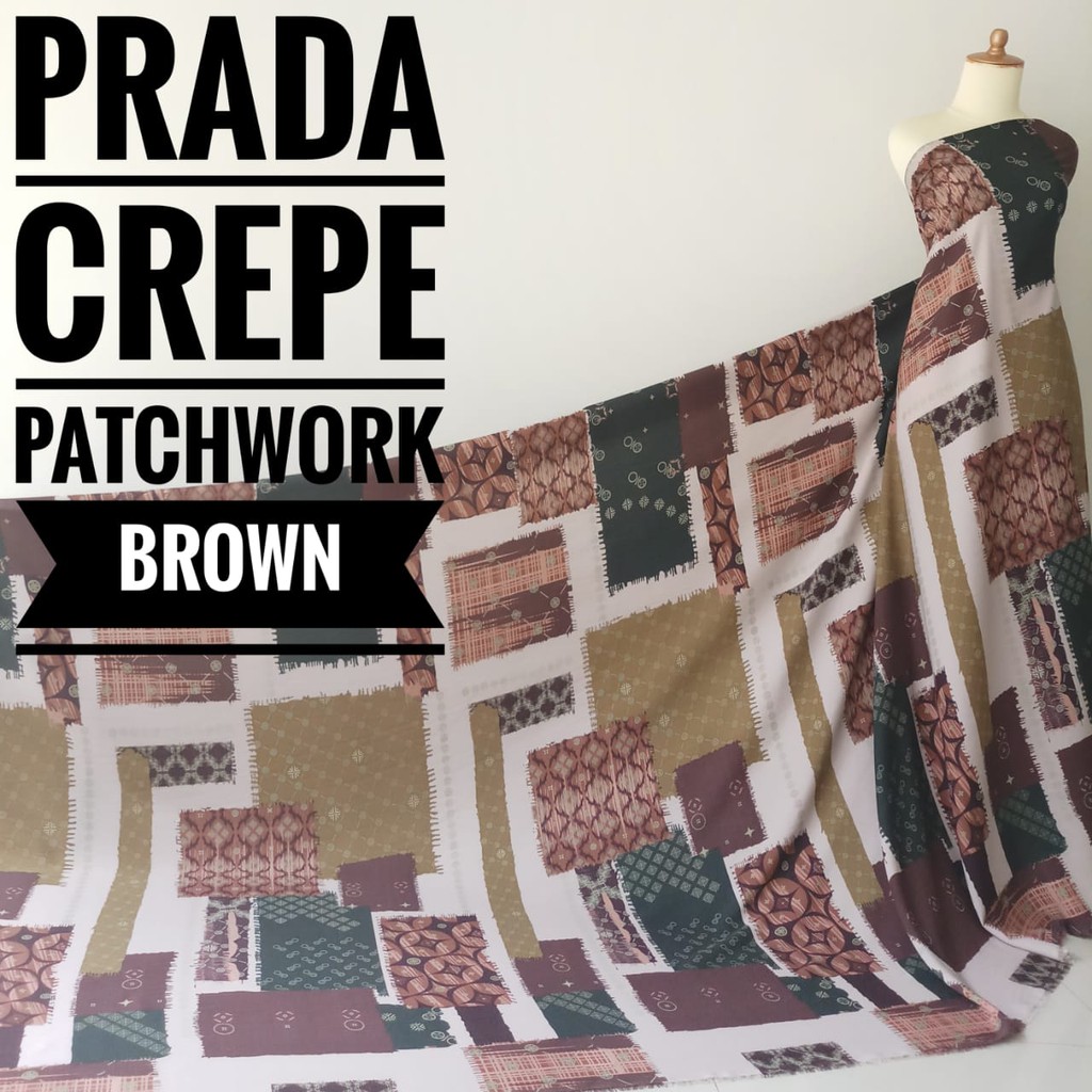 Kain Meteran Prada Crepe Patchwork Brown (0.5M)