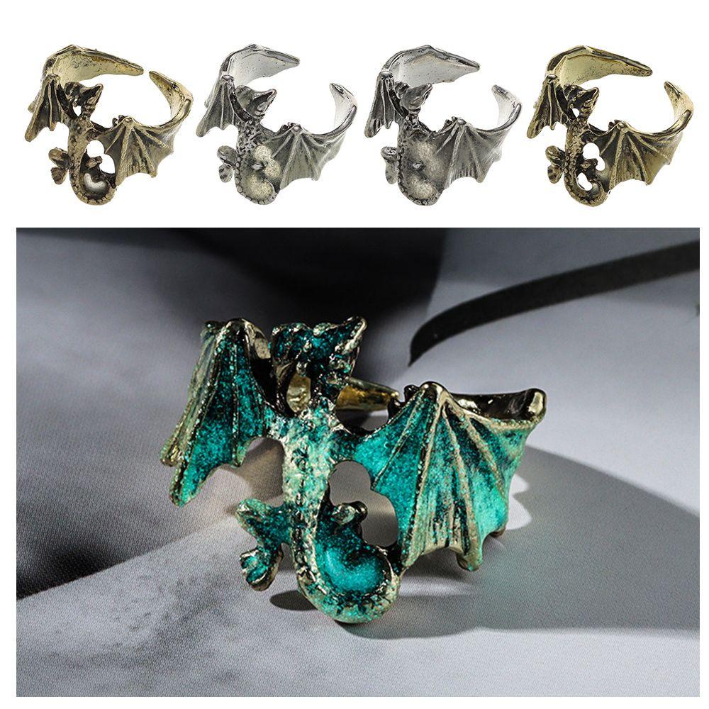 Lily Noctilucent Naga Cincin Hadiah Halloween Punk Single Pria Hip Hop Pterosaur Ring