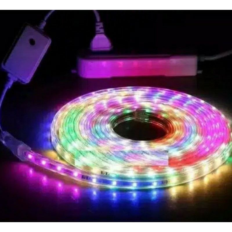 LAMPU LED STRIP SELANG WARNA WARNI  3528 2835 220V + ADAPTOR (07M) 5050 OUTDOOR RGB