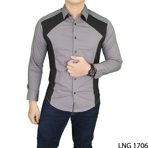 Kemeja Fashion Pria Casual Slim Stretch Abu – LNG 1706