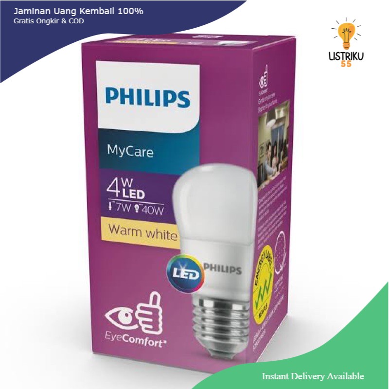 Lampu Bohlam LED Philips 4 Watt Kuning/Warm White (4W 4 W 4Watt)