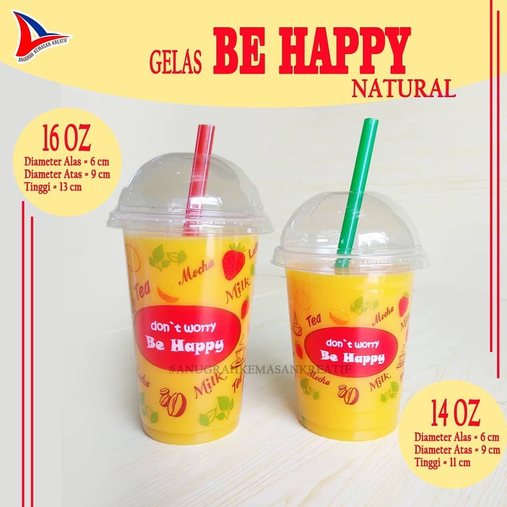

2Xbtygneal Sakha Snack ) Gelas Sap 16 Oz Be Happy Nat (Bening) 7Gr Isi 50 Pcs