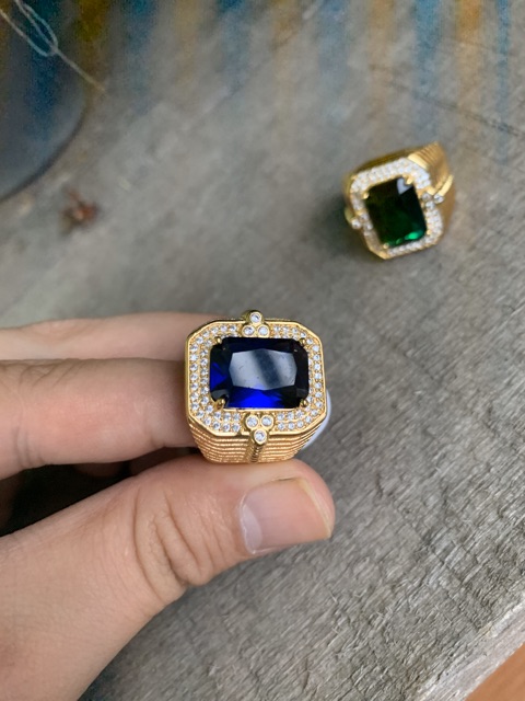 Cincin Pria Luxury Safir Biru Ring Gold Filled Terpadu Mewah Berkelas