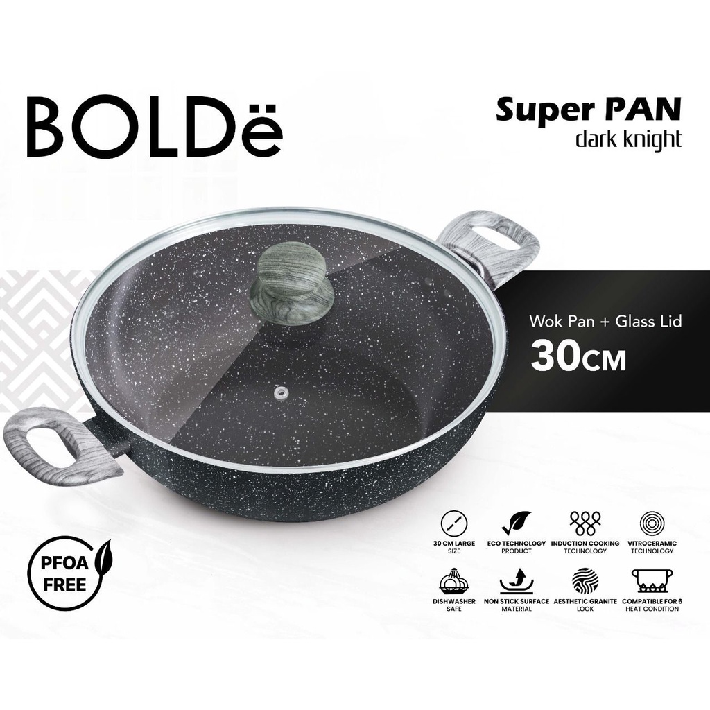 BOLDe Super Pan 2 Ear Wok (Wajan) 30cm + Lid Black Dark Knight