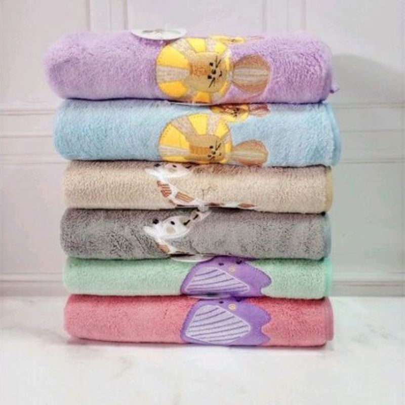 HANDUK MANDI BAYI KARAKTER ANIMAL SUPER SOFT 50X100CM-HANDUK BAYI LEMBUT-HANDUK BAYI MURAH