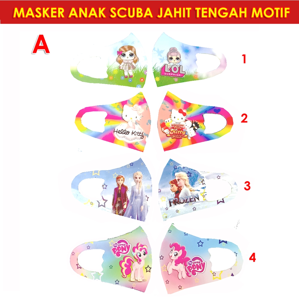 MASKER SCUBA MOTIF 1 MODEL ANAK ANAK JAHIT TENGAH