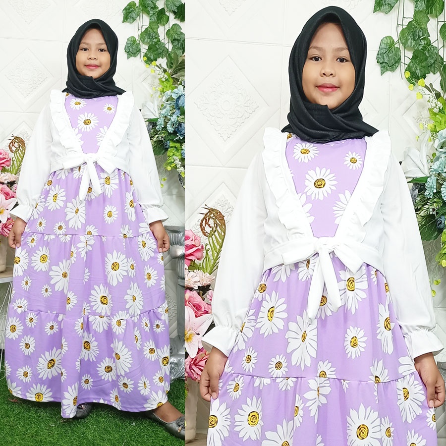 DRESS BUNGA ROMPI PUTIH ANAK 3-12tahun CARLINAFASHION