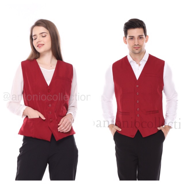 Rompi / Vest Jas Formal untuk Seragam Hotel Cafe Restoran Merah Maroon