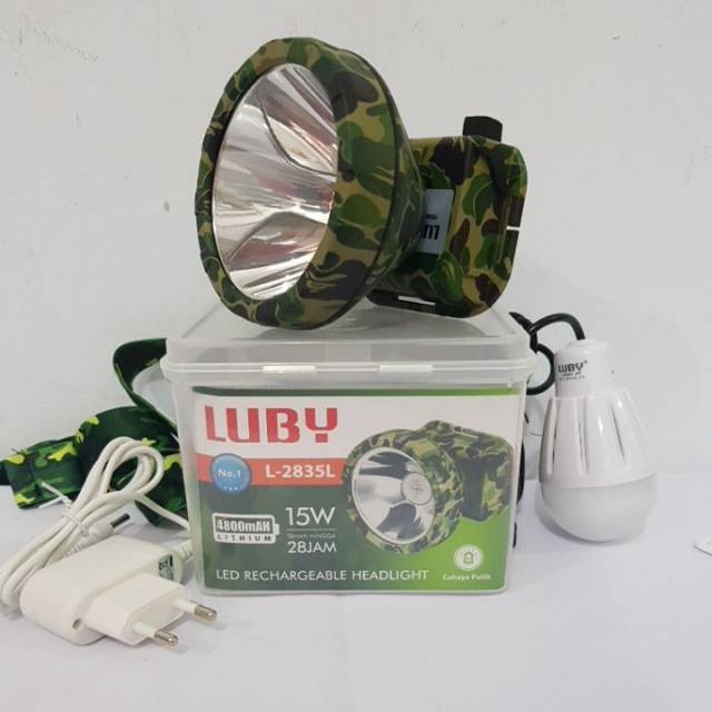 Luby Senter Kepala LED Super Terang Lithium L 2835L LED 15 Watt Lampu Putih + Bola Lampu Super LED