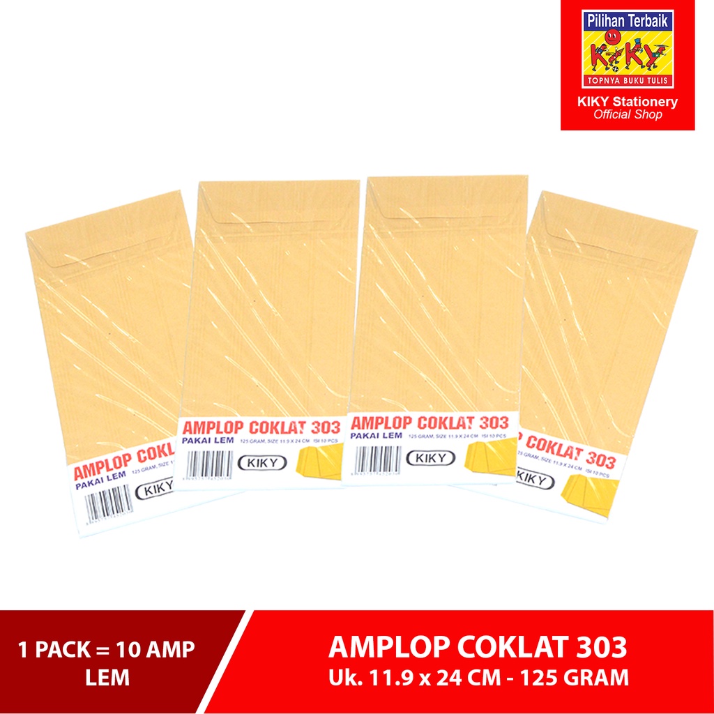 

KIKY Amplop Coklat No. 303 - 125 GRAM Lem - 1 Pack = 10 Lembar