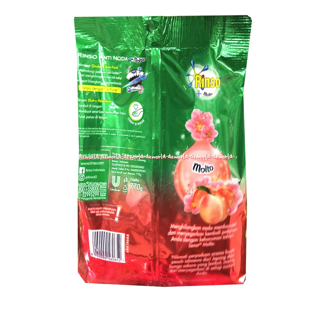 Rinso Anti Noda Molto Japanese Peach 770g Rinso Bubuk Pouch Sabun Cuci