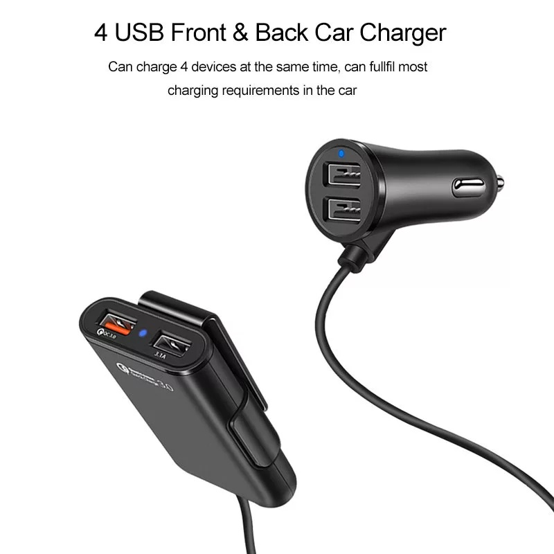 Car Charger Mobil Fast Charging 3.1A 4 Port USB 1.8M Qualcomm QC 3.0